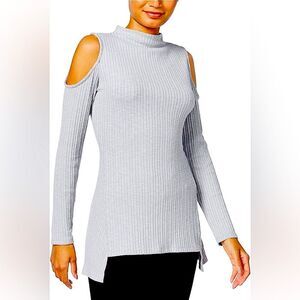 Kensie Mixed Slub Rib Mock Turtleneck Cold Shoulder Top Size Small